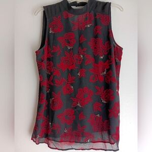 White House Black Market Red Floral Sleeveless Blouse